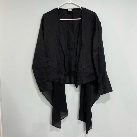 AMARYLLIS Black Cardigan Linen Waterfall Blazer Jacket Size Small Sheer Chiffon - Picture 2 of 10